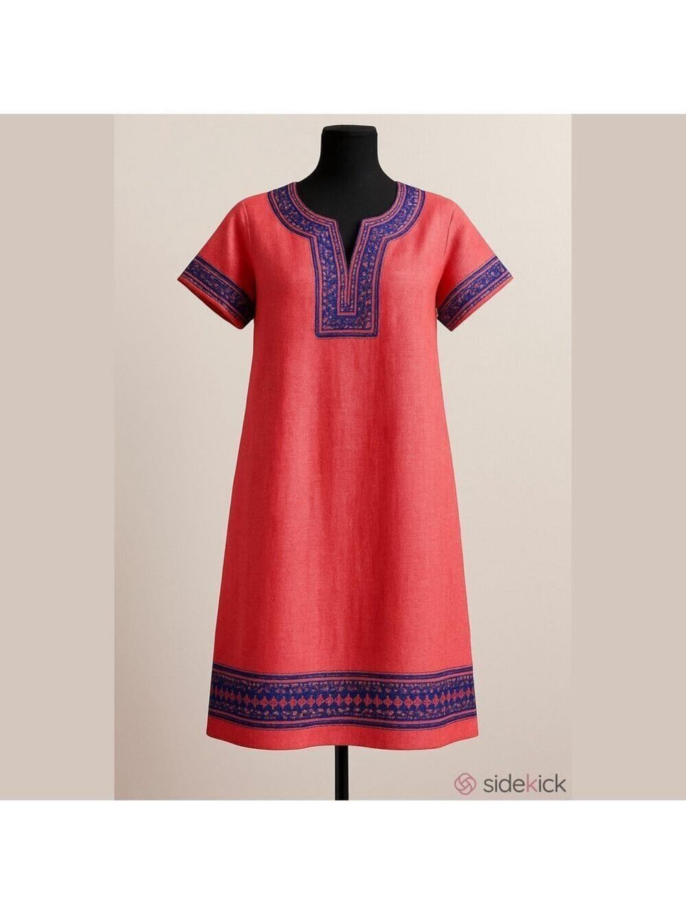 Vineyard Vines Womens Linen Cotton Embroidered Shift Dress Tunic Size 16 Red